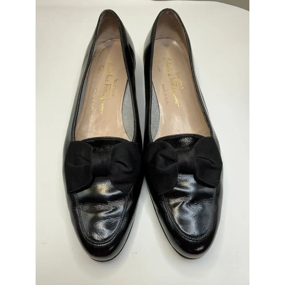 Salvatore Ferragamo Black Patent Leather Flats Sz 10